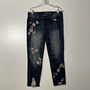 New York‎ & Company SoHo Boyfriend Embroidered Floral Blue Jeans Women’s 6